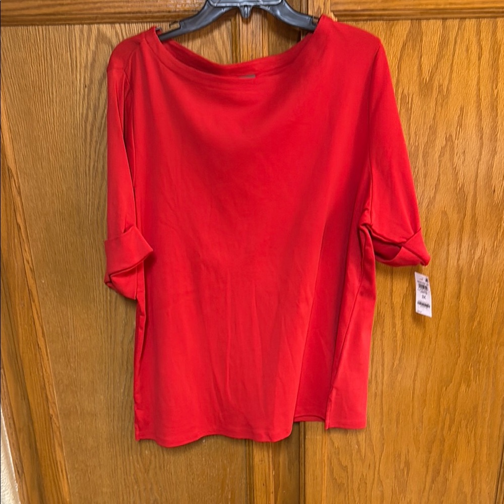 Style & Co. Red Boxy Relaxed T-Shirt Blouse